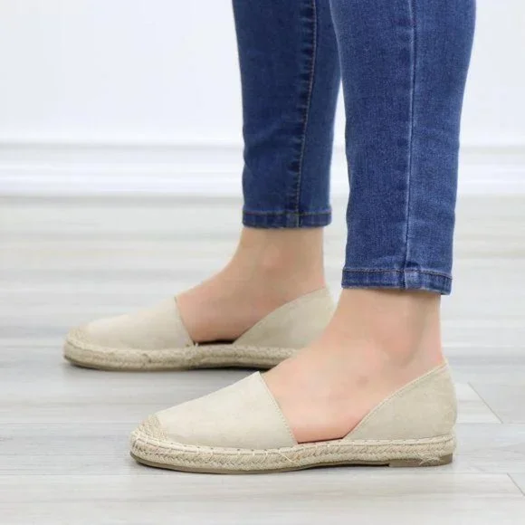 Beige Vegan Suede Flat Slip On Loafer Espadrilles - Picture 6 of 10